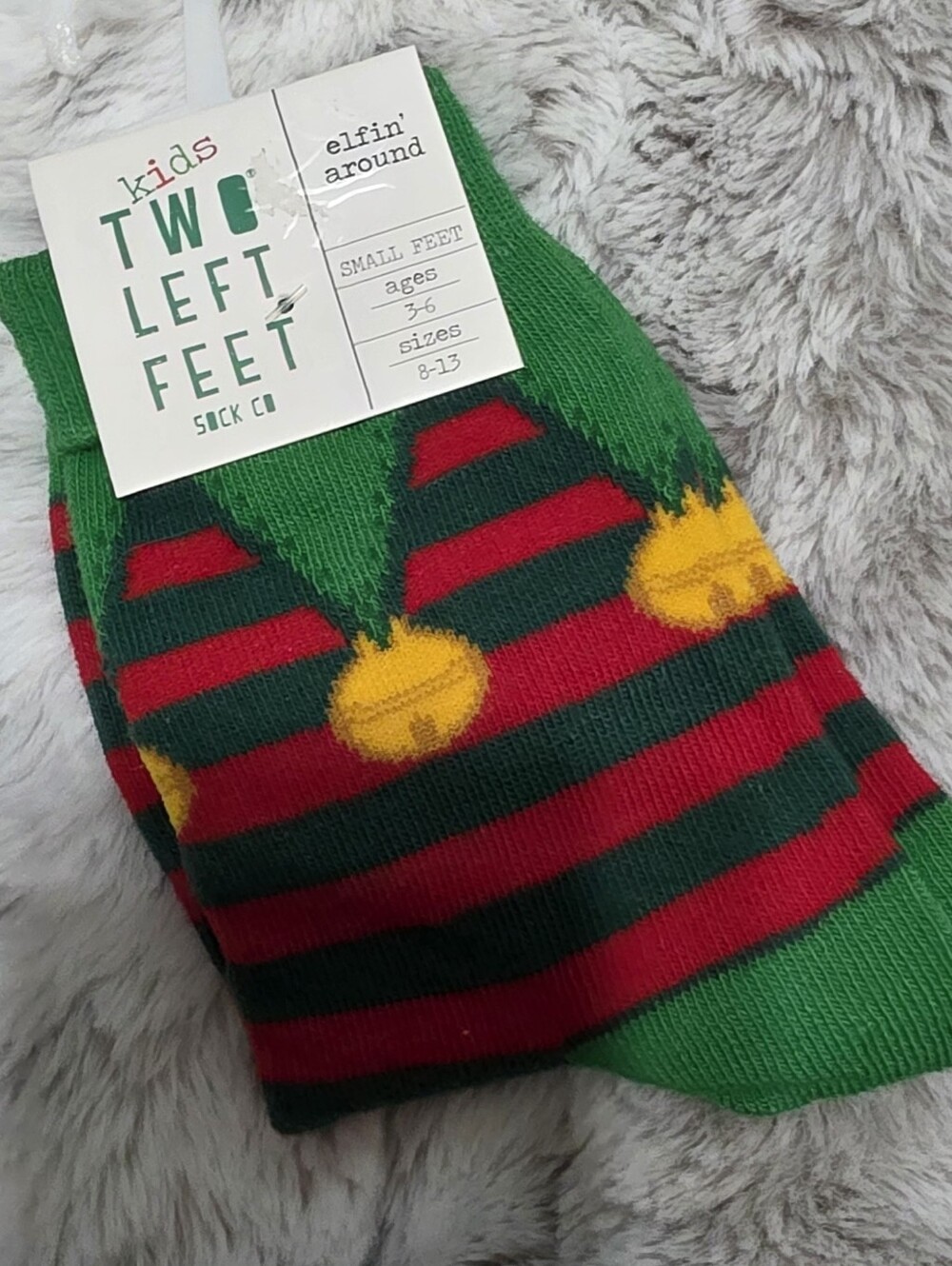 Two Left Feet Kids' Green & Red Elf Socks
